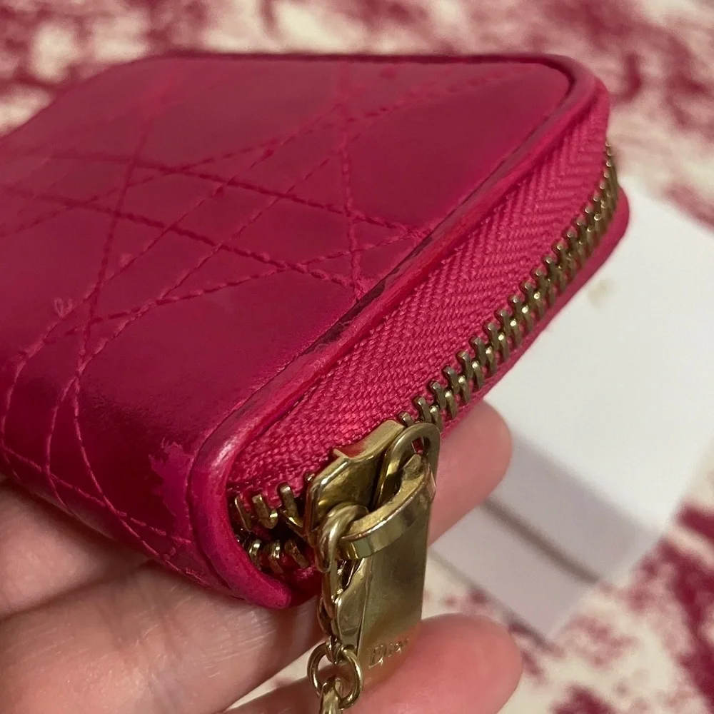 Dior Pink Quilted Leather Card/Coin Case
